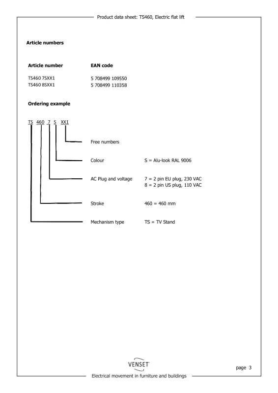 Паспорт продукту TV-ліфт VENSET TS460B (3)